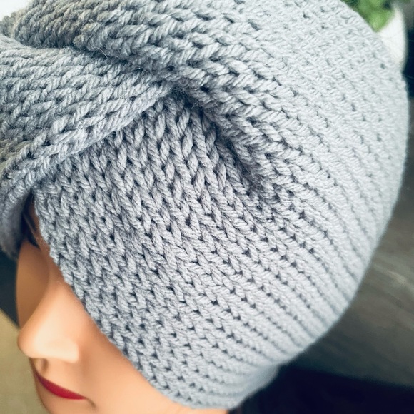 Handmade head ear warmer gray soft acrylic holiday gift stocking stuffer - Picture 4 of 6